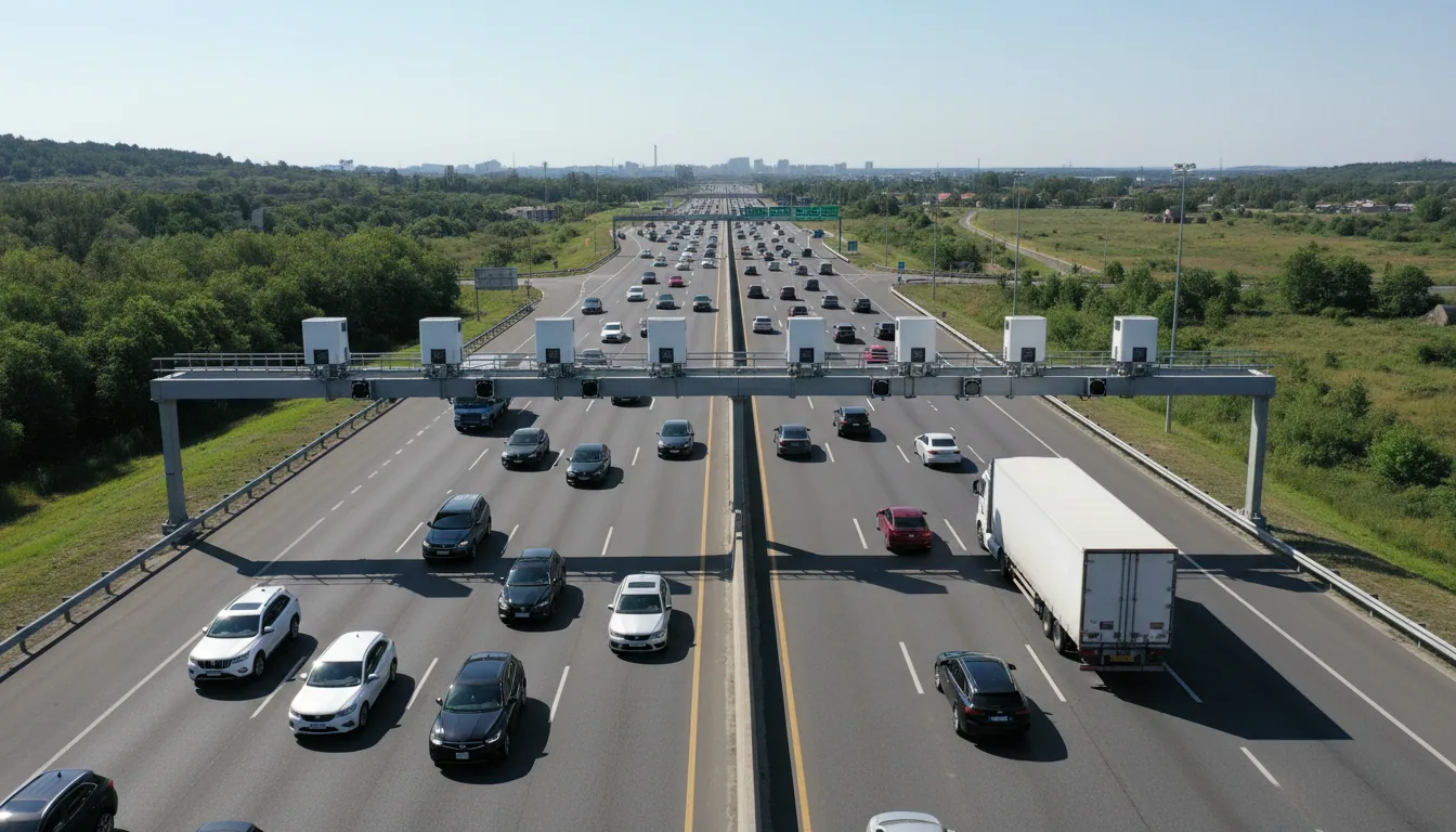 AI traffic monitoring deployed above a multilane road