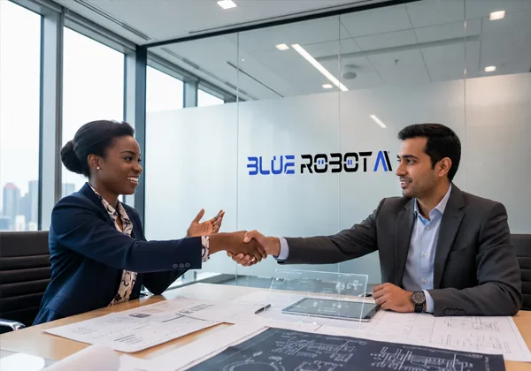 Business partners discussing an integrated technology program